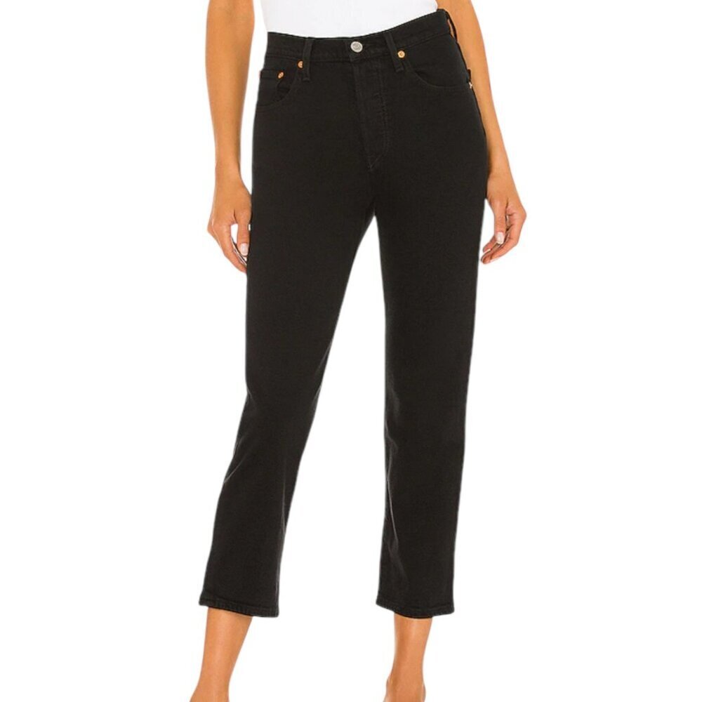Levi's 501 Denim Button-Fly Front Mid Rise Straight Leg Cropped Jeans Black 26